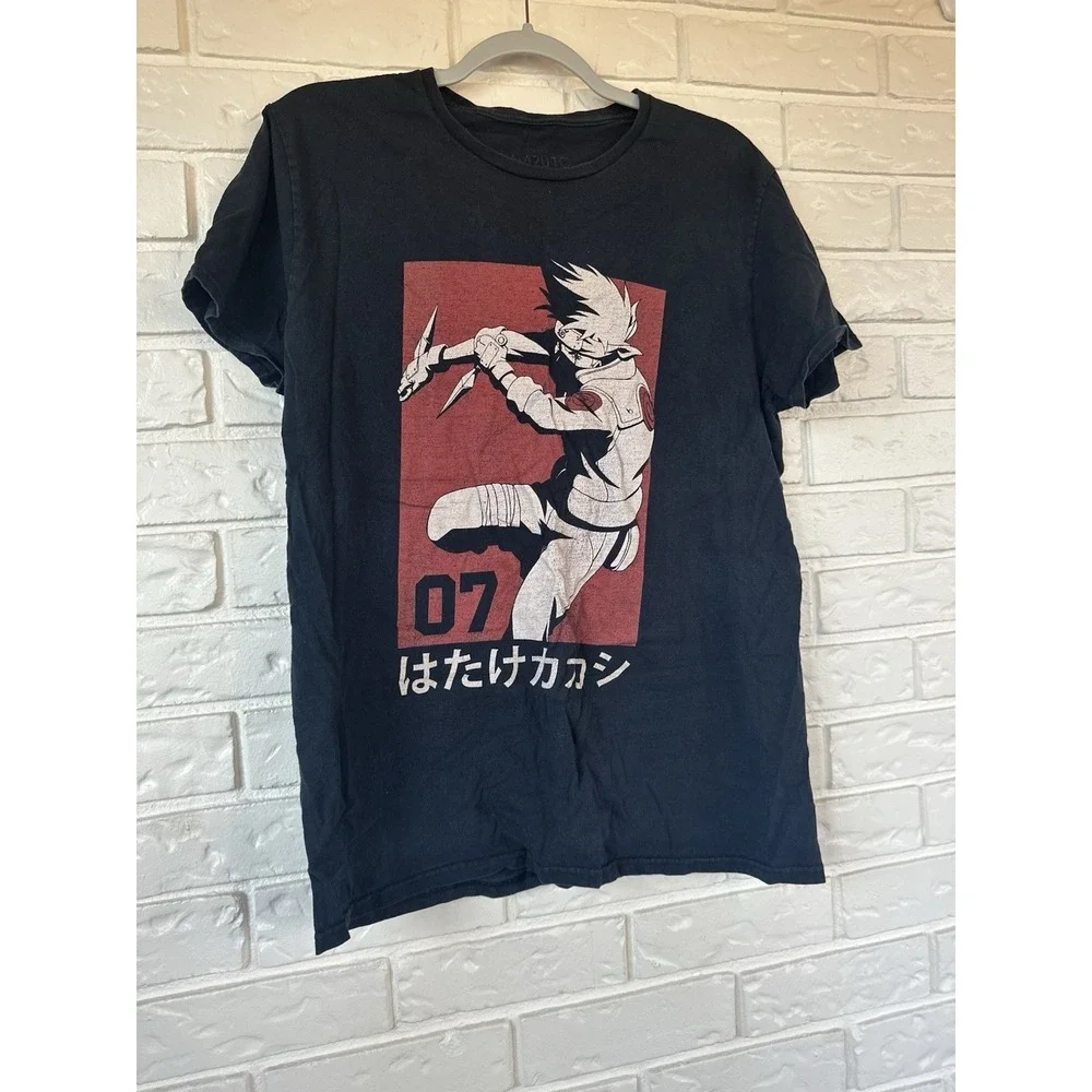 Naruto Shippuden Kakashi Hatake Graphic T‎ Shirt Black Anime Tee Mens Large